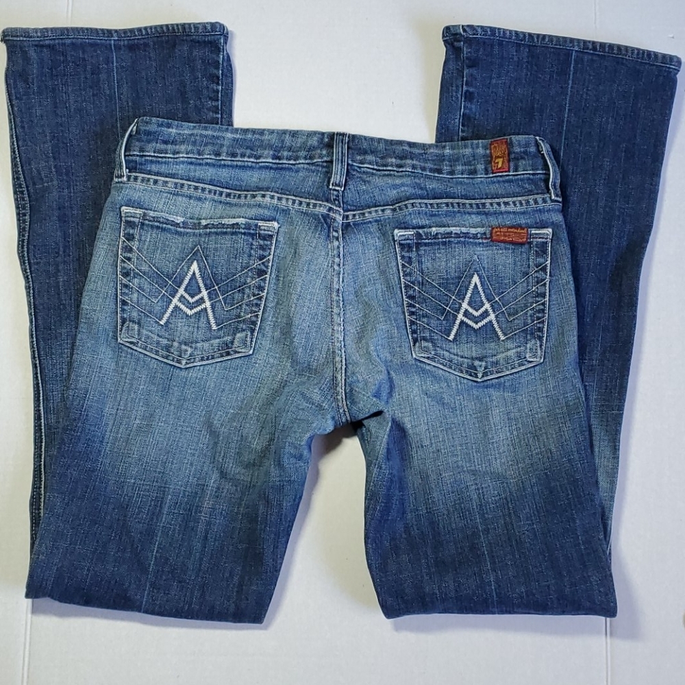 7 for All Mankind "A Pocket" Whiskers Denim Ombre Blue Jeans size 30